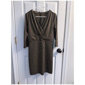 Esprit Brown Herringbone Faux Wrap Work Dress – Size Large – Soft